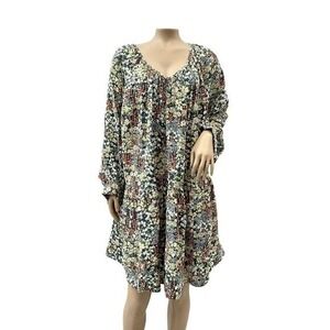 H&M Floral Print PeasantCottage Core V-Neck Knee Length Flowy Dress Womens XXL‎